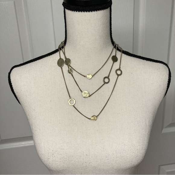 NWT Kenneth Cole long 56 inch gold tone necklace; wear multiple ways. Signed. - Picture 7 of 12